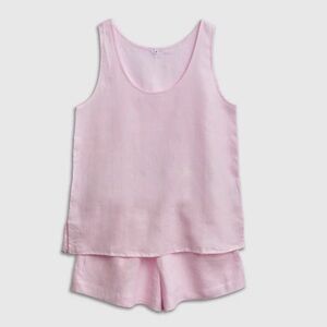 Piglet in Bed - blush pink linen pajama set. Size Medium.